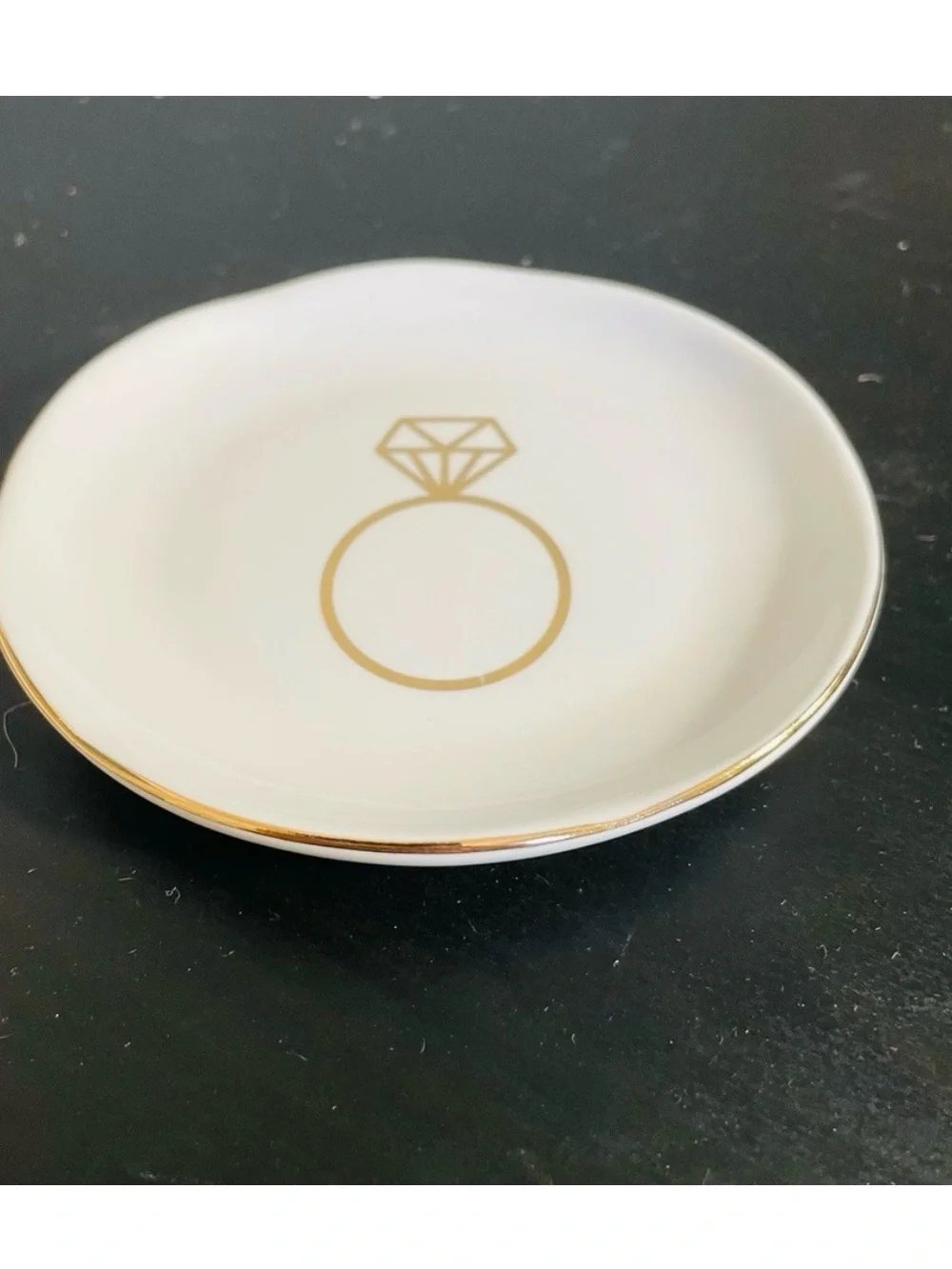 Gold-Accent White Ceramic Ring Dish Jewelry Tray